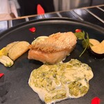 イタリアン チャイナバル村塾 - 甘鯛のうろこ焼き　青さのりソース