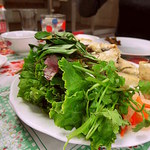 O Senthikku - 揚げ春巻きにはたっぷりの葉物野菜とハーブが添えられています