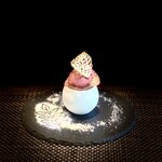 西欧料理 サヴァカ - ⑪ ヨーグルトのスープ仕立て、サマーチェリーのジャム、苺のシャーベット