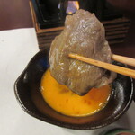 料亭 金鍋 - 溶き卵でいただく、黒毛和牛