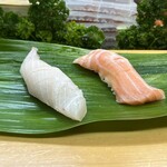 亀庄寿司 - ヒラスズリ・サーモン