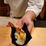 銀座 きた川 - 海老天の手巻き寿司
