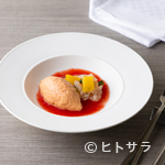 RESTAURANT DEUX VISAGES - 冷前菜 トマトのムースと海老とオレンジのタルタル