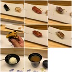 鮨処 凜 - 芽ねぎの巻物、本マグロ中トロ、真鯵、キタムラサキウニ、本マグロ大トロ、のどぐろ、ミルクアイス、シジミの赤だし