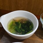 キッチン ブルー グローブ - ほうれん草スープのアップ