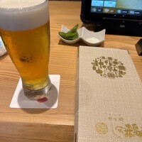 那古野 しば福や 名駅店 - まずはビールと無料の枝豆