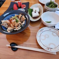 先斗町 四季 よし菜 - ごま豆腐、枝豆、冷やしトマト