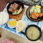 おおぞら食堂 - 料理写真:ハーフ&ハーフ900円(サイコロステーキ、から揚げ)