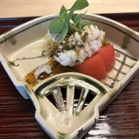 京味 もと井 - 鱧の湯引き　ソーメンかぼちゃとフルーツトマト