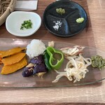 土佐のきごころ - 南瓜、大根おろし、揚げ茄子、ピーマン、茹でもやし、生姜、茗荷、青唐にんにく味噌