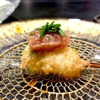 串揚げPyon - 6本目串はオクラと長芋　ネギトロを乗っけてます♫