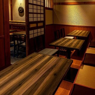 和モダン空間に人気のカウンター・掘りごたつ・団体個室をご用意