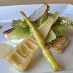 プロヴァンスの日曜日 - お昼のフルコース(\4,800) 本日のお魚料理：沼津産イトヨリダイのポアレ　破竹・根曲がり筍