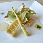 プロヴァンスの日曜日 - お昼のフルコース(\4,800) 本日のお魚料理：沼津産イトヨリダイのポアレ　破竹・根曲がり筍