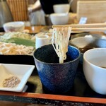 つくも - 三色そば(普通のおそば、紅花切りそば、季節のおそば)