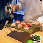 鮨 おにかい×2 - 大トロ炙り中！