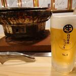 キンキン麦酒とプリッと小腸 近江牛畜産すだく - 