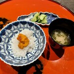 ななにん - もっと幸せ米、自家製汐雲丹、海苔のお味噌汁