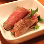 焼肉芝浦 - 鳥取和牛オレイン５５のロースの雲丹巻き
