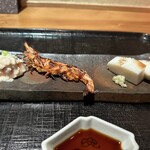 玉笑 - 無花果の白和え、海老味噌焼き、蒲鉾