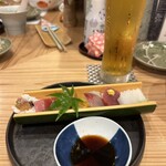 兎 - ○刺し盛り、、お造りのメニュー全て1切ずつ乗ってます