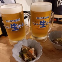 豚焼肉 グルマンズ - 生ビール、お通し