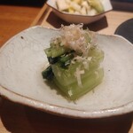 炭焼 おかげさん - [2024年7月　訪問]仙台ゆき菜のお浸し。ほんのり生姜の風味が香り、シャキッとした食感で口直しにピッタリ。