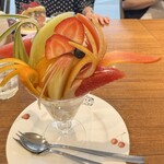 果実園 リーベル - フルーツパフェ　たくさんの果物の下のバニラ、メロンのアイスクリームも美味しい