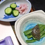 山形屋旅館 - 夕食（インゲンのゴマ和え ＆ 漬物）