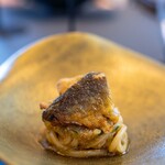 プレゼンテ スギ - 2024.7 本日のパスタ（キタッラ、房総産養殖鮎3時間コンフィ、鮎の内臓・トマト・胡瓜のソース）