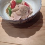 楽食ふじた - 大山鶏ささみと焼茄子の利久和え（2014.3.30）