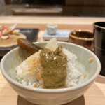 湘南沖地蟹専門店ふじ月 - 蟹味噌とおこげをいただきます