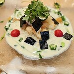 飯田商店 - 『湯河原十二庵の青大豆豆乳と山葵と酢橘の冷し麺』