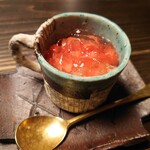 土家 - デザートはスイカのゼリーをのせた杏仁豆腐