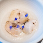 レストラン オオツ - 2024.7 軽く火を入れた大洗産岩牡蠣 カベルネ・ソーヴィニヨンビネガーのジュレ 柑橘と牡蠣出汁のムース