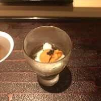 鮨わたなべ - 前菜：蝦夷もずく、クラゲキャビア、ヤマイモ、ウニ