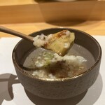 鮨 urag - 賀茂茄子 鱧の上身と長芋のすり身蒸し物　鱧の子のあんかけ
