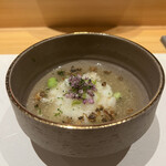 鮨 urag - 賀茂茄子 鱧の上身と長芋のすり身蒸し物　鱧の子のあんかけ