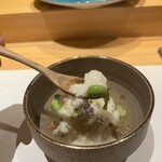 鮨 urag - 賀茂茄子 鱧の上身と長芋のすり身蒸し物　鱧の子のあんかけ