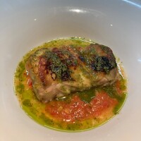 イル・クアドリフォーリオ - メインの地鶏の冷製ガスパチョとハーブのソース♪