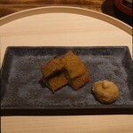 温石 - 白茄子の揚げ､白味噌をつけて田楽