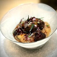 マンサルヴァ - 茄子、アメチェ、そしてヴィンコットと、いずれも同系統の色合いの統一感。
                    茄子のアイスの香ばしさがいい♪