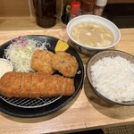 とんかつ 美濃屋 - 美濃屋定食(ミニロースかつ＆タラフライ)