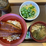 すき家 - 料理写真:うな丼ごはん少なめ+おくらサラダセット