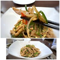 老上海 陸氏厨房 中洲店 - ＊お味は悪くないのですけれど、お醤油が強めのお味付けでしたので 個人的にはもう少し「オイスターソース」多めのお味付けが好みです。 豚肉はタップリで柔らかく美味しい。たけのこの代わりにモヤシが入っていました。(^_^;