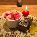 洋食 おがた - デザート　紫蘇のシャーベット　Happy Birthdayプレート
