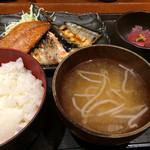 sanrikuminatomachisakabasakanayataishou - 焼き魚三点盛り