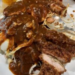 カレー屋SATCHMO - カツ載せサラダカレー　カレールーを掛けたところ