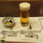 竹葉亭 - 最初に『生ビール（エビス）』（５７７円）と『お新香』が登場～♪(^o^)丿