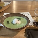 鮨 三心 - 冷製抹茶汁粉、アイス添え